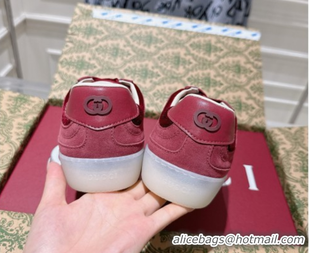 Pretty Style Gucci G75 Sneakers in Velvet and Suede Burgundy 1021032