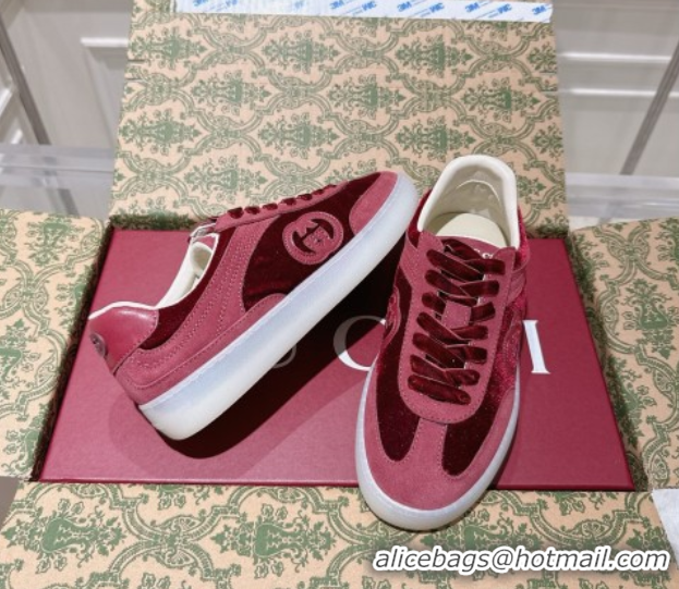 Pretty Style Gucci G75 Sneakers in Velvet and Suede Burgundy 1021032
