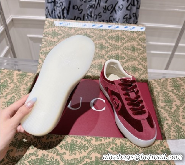 Pretty Style Gucci G75 Sneakers in Velvet and Suede Burgundy 1021032