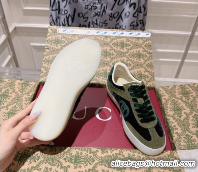 Good Product Gucci G75 Sneakers in Velvet and Suede Green 1021033