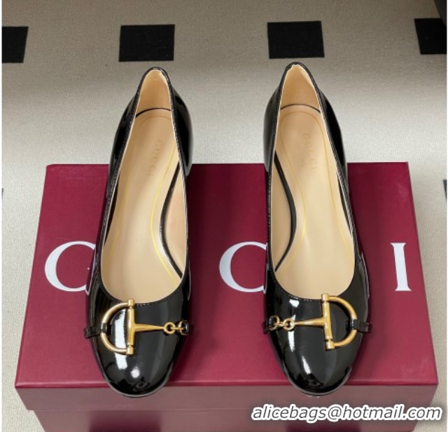 Purchase Gucci Ballet Flats with Half Horsebit in Patent Leather Black 1021035
