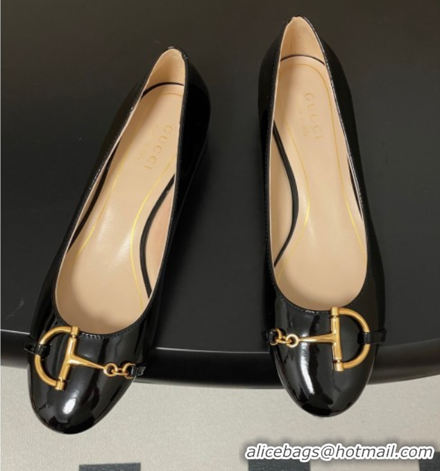 Purchase Gucci Ballet Flats with Half Horsebit in Patent Leather Black 1021035