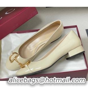 Sumptuous Gucci Ballet Flats with Half Horsebit in Patent Leather White 1021036