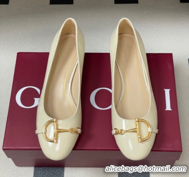 Sumptuous Gucci Ballet Flats with Half Horsebit in Patent Leather White 1021036