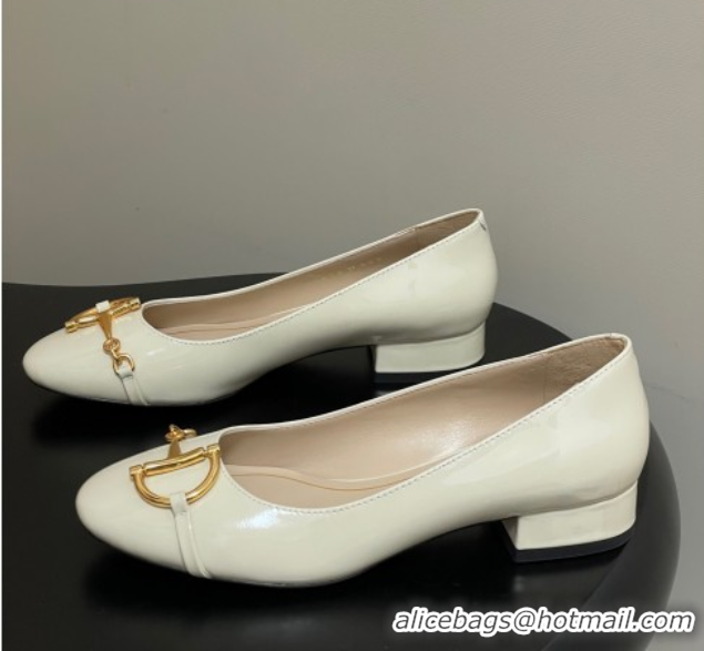 Sumptuous Gucci Ballet Flats with Half Horsebit in Patent Leather White 1021036