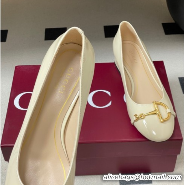 Sumptuous Gucci Ballet Flats with Half Horsebit in Patent Leather White 1021036