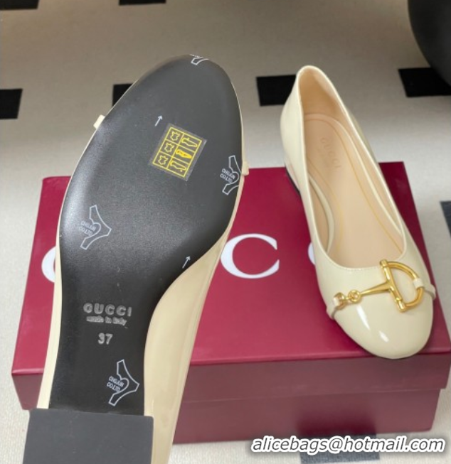 Sumptuous Gucci Ballet Flats with Half Horsebit in Patent Leather White 1021036