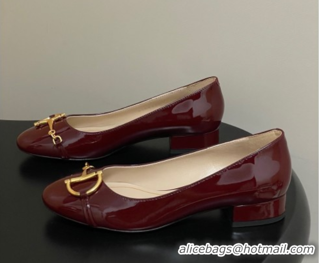 Shop Duplicate Gucci Ballet Flats with Half Horsebit in Patent Leather Burgundy 1021037