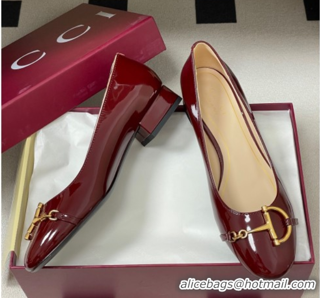 Shop Duplicate Gucci Ballet Flats with Half Horsebit in Patent Leather Burgundy 1021037