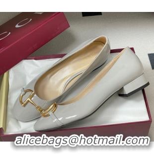 Stylish Gucci Ballet Flats with Half Horsebit in Patent Leather Grey 1021038