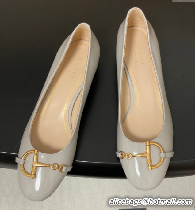 Stylish Gucci Ballet Flats with Half Horsebit in Patent Leather Grey 1021038