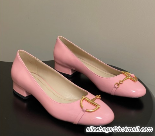 Luxury Discount Gucci Ballet Flats with Half Horsebit in Patent Leather Pink 1021039