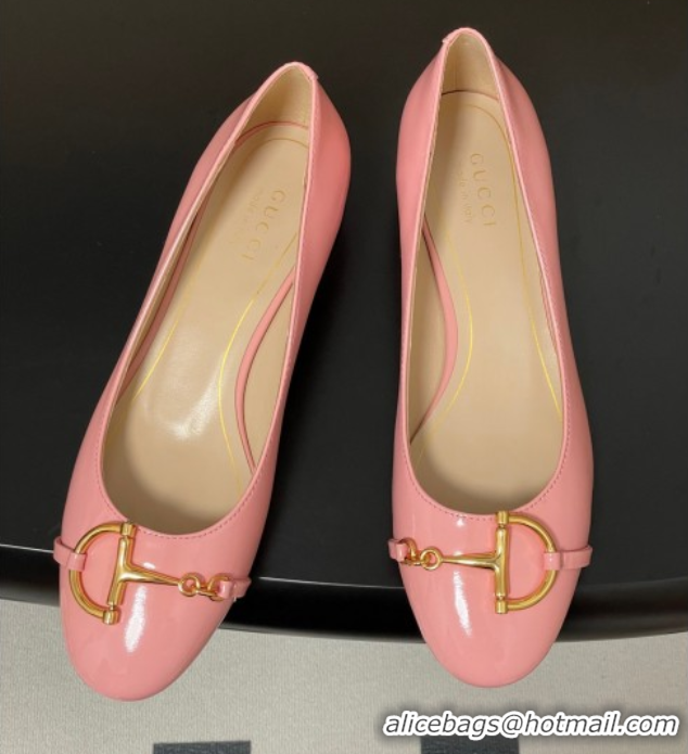 Luxury Discount Gucci Ballet Flats with Half Horsebit in Patent Leather Pink 1021039