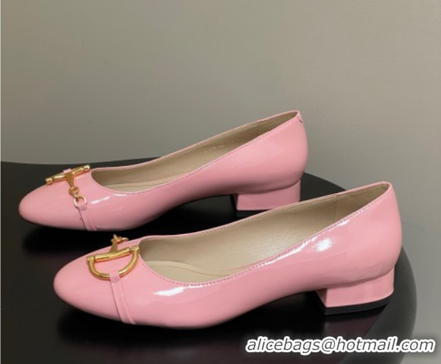Luxury Discount Gucci Ballet Flats with Half Horsebit in Patent Leather Pink 1021039