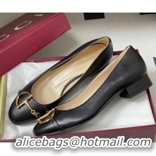 Duplicate Gucci Ballet Flats with Half Horsebit in Calf Leather Black 1021040