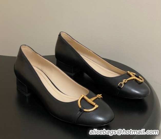 Duplicate Gucci Ballet Flats with Half Horsebit in Calf Leather Black 1021040