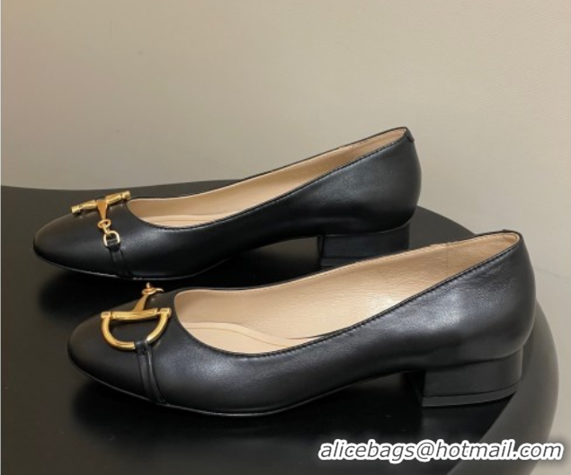 Duplicate Gucci Ballet Flats with Half Horsebit in Calf Leather Black 1021040