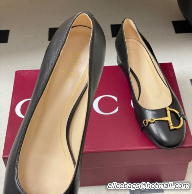 Duplicate Gucci Ballet Flats with Half Horsebit in Calf Leather Black 1021040