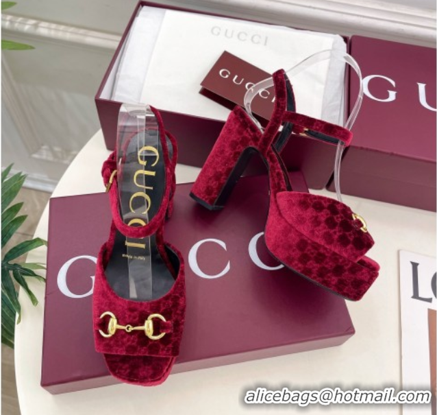 Cheap Price Gucci GG Velvet Platform Sandals 11.5cm with Horsebit Red GG102101 1021045