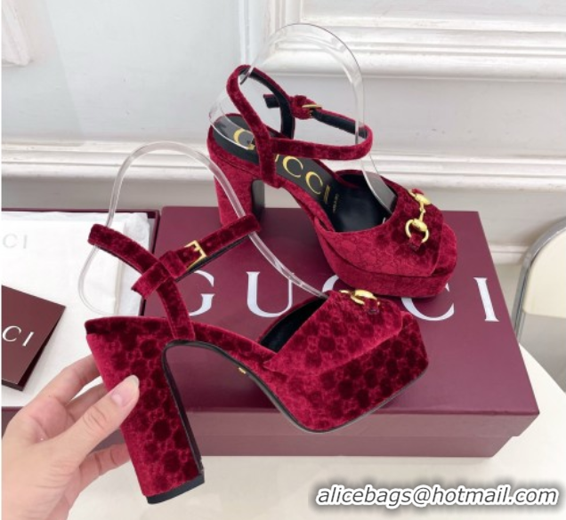 Cheap Price Gucci GG Velvet Platform Sandals 11.5cm with Horsebit Red GG102101 1021045