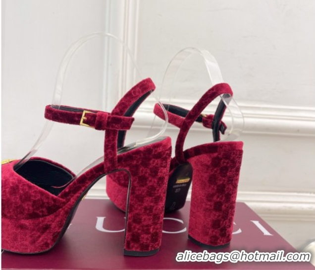 Cheap Price Gucci GG Velvet Platform Sandals 11.5cm with Horsebit Red GG102101 1021045