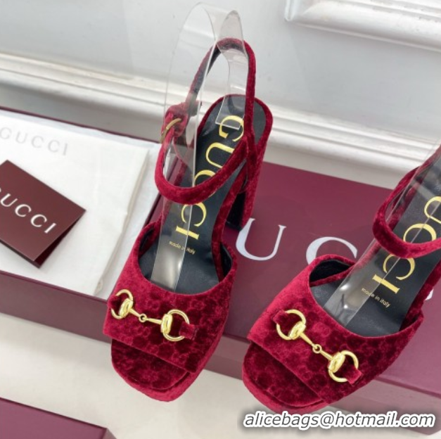 Cheap Price Gucci GG Velvet Platform Sandals 11.5cm with Horsebit Red GG102101 1021045