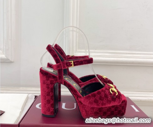 Cheap Price Gucci GG Velvet Platform Sandals 11.5cm with Horsebit Red GG102101 1021045
