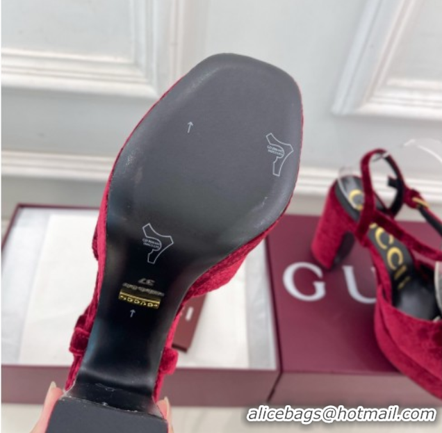 Cheap Price Gucci GG Velvet Platform Sandals 11.5cm with Horsebit Red GG102101 1021045