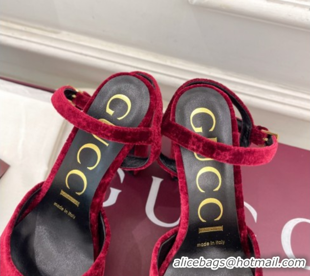 Cheap Price Gucci GG Velvet Platform Sandals 11.5cm with Horsebit Red GG102101 1021045