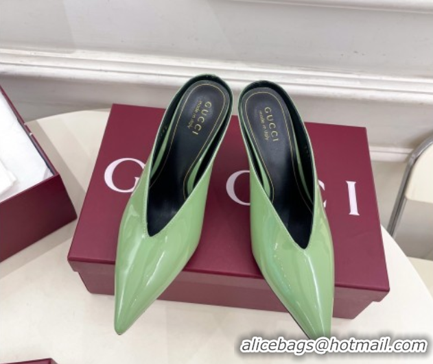 Luxury Gucci 97 Heeled Mules 8.5cm in Patent Leather Green 1021047
