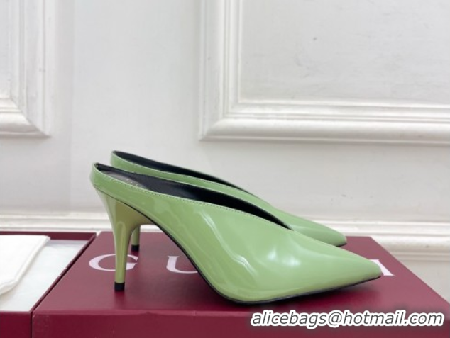 Luxury Gucci 97 Heeled Mules 8.5cm in Patent Leather Green 1021047