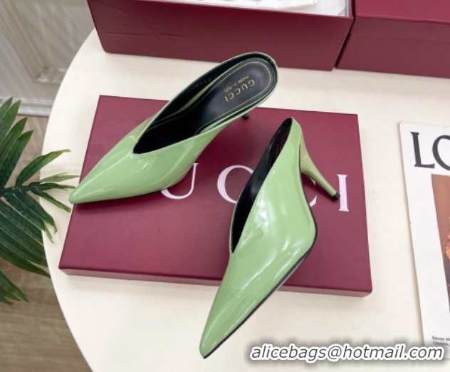 Luxury Gucci 97 Heeled Mules 8.5cm in Patent Leather Green 1021047