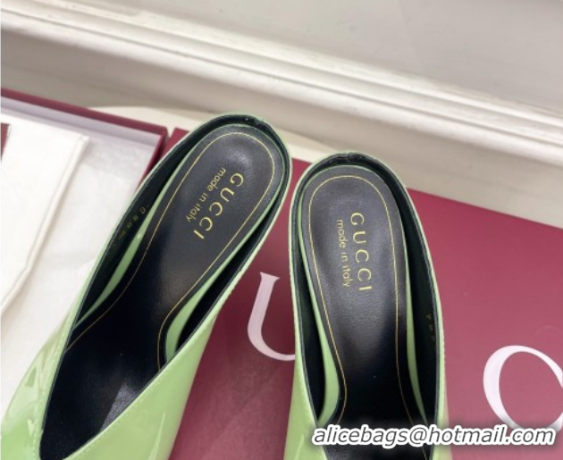 Luxury Gucci 97 Heeled Mules 8.5cm in Patent Leather Green 1021047