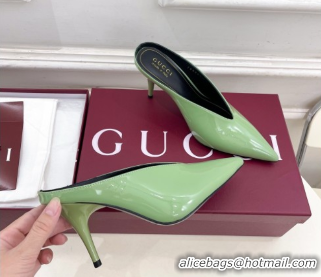 Luxury Gucci 97 Heeled Mules 8.5cm in Patent Leather Green 1021047