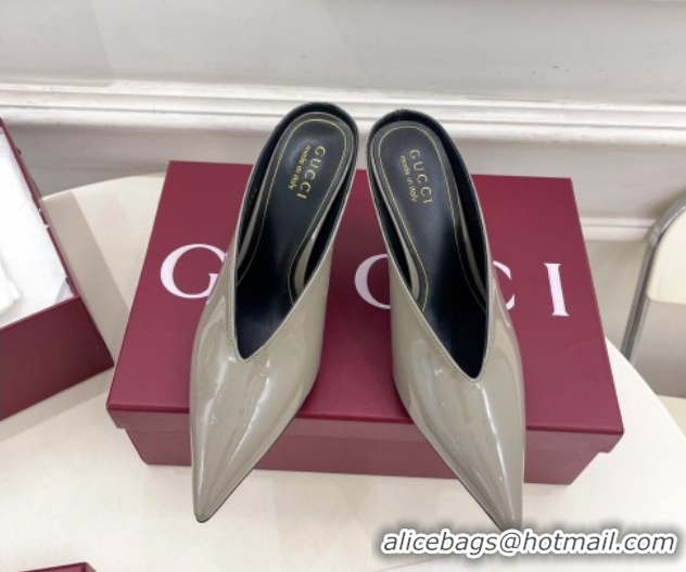 Big Discount Gucci 97 Heeled Mules 8.5cm in Patent Leather Grey 1021048