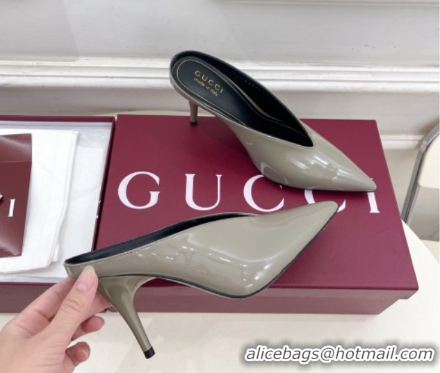 Big Discount Gucci 97 Heeled Mules 8.5cm in Patent Leather Grey 1021048
