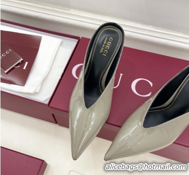 Big Discount Gucci 97 Heeled Mules 8.5cm in Patent Leather Grey 1021048