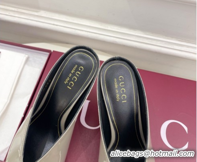 Big Discount Gucci 97 Heeled Mules 8.5cm in Patent Leather Grey 1021048
