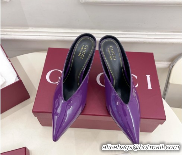 Stylish Gucci 97 Heeled Mules 8.5cm in Patent Leather Purple 1021049