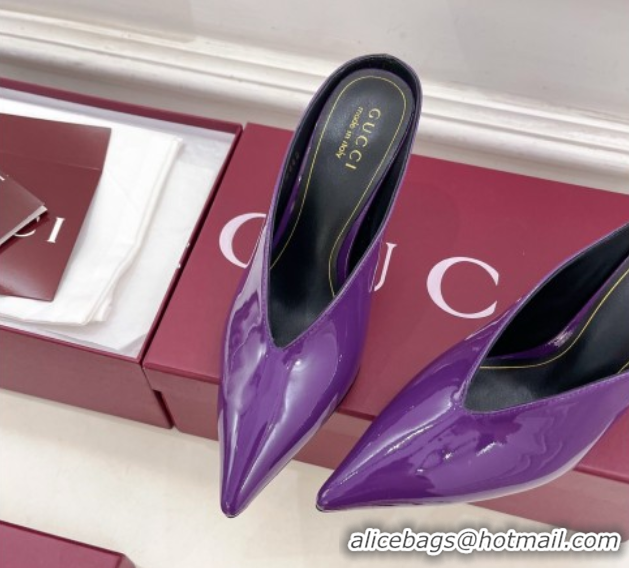 Stylish Gucci 97 Heeled Mules 8.5cm in Patent Leather Purple 1021049