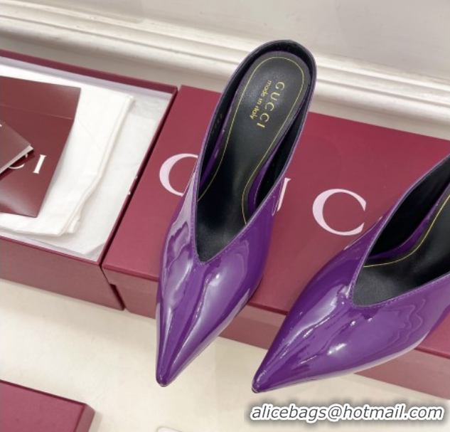 Stylish Gucci 97 Heeled Mules 8.5cm in Patent Leather Purple 1021049