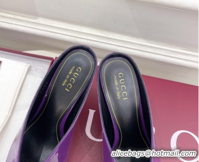 Stylish Gucci 97 Heeled Mules 8.5cm in Patent Leather Purple 1021049