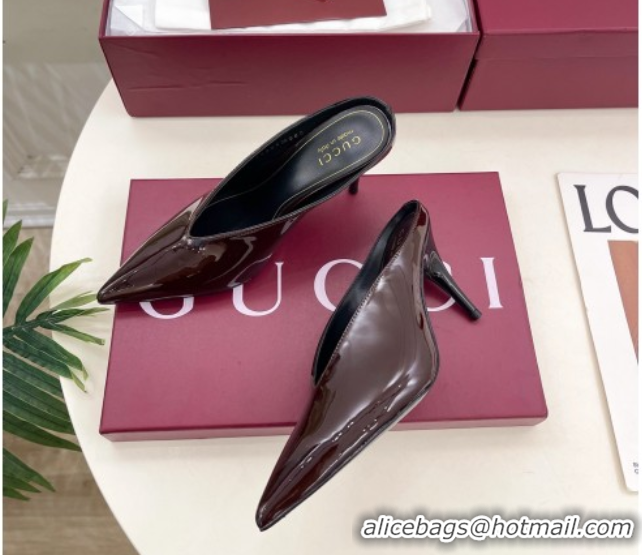 Popular Style Gucci 97 Heeled Mules 8.5cm in Patent Leather Brown 1021050