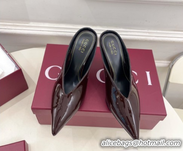 Popular Style Gucci 97 Heeled Mules 8.5cm in Patent Leather Brown 1021050