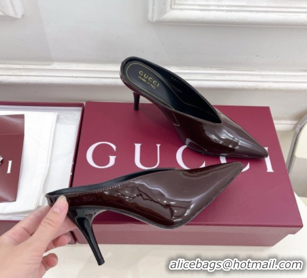 Popular Style Gucci 97 Heeled Mules 8.5cm in Patent Leather Brown 1021050