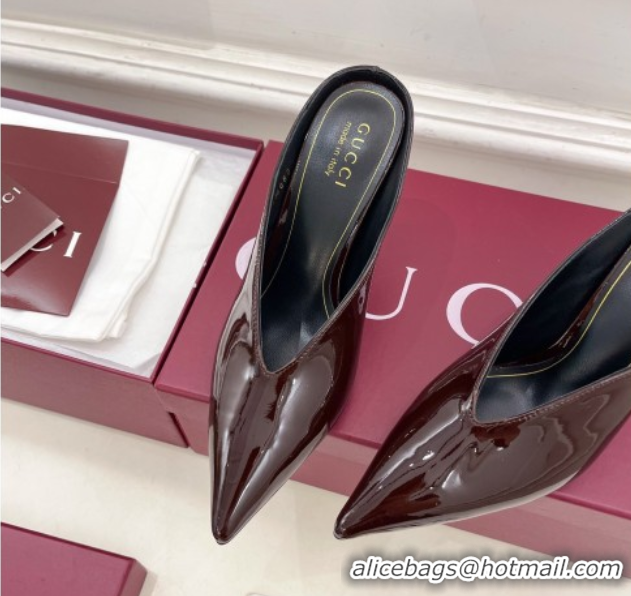 Popular Style Gucci 97 Heeled Mules 8.5cm in Patent Leather Brown 1021050