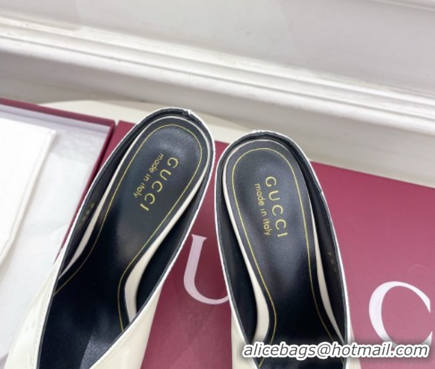 Hot Style Gucci 97 Heeled Mules 8.5cm in Patent Leather White 1021051