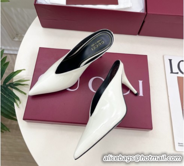 Hot Style Gucci 97 Heeled Mules 8.5cm in Patent Leather White 1021051