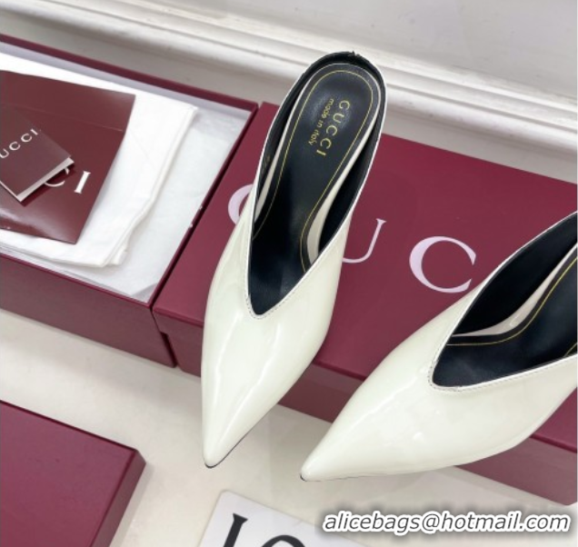 Hot Style Gucci 97 Heeled Mules 8.5cm in Patent Leather White 1021051