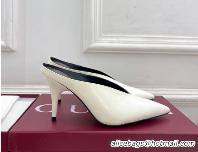 Hot Style Gucci 97 Heeled Mules 8.5cm in Patent Leather White 1021051